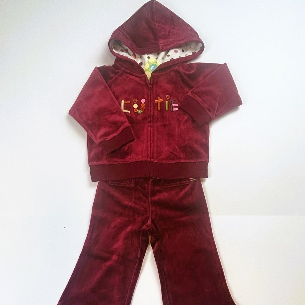NWT Gymboree Baby Girl Velour Yoga Pant & Cutie Velour Hoodie Size 12-18 Months